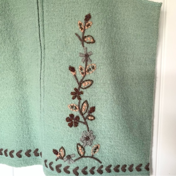 Vintage Sigrid Olsen 100% Wool Zip Sweater Green Beaded Embroidered Vest - Picture 2 of 6